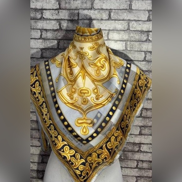 Balenciaga Gold and Blue Patterned Scarf - Picture 1 of 8